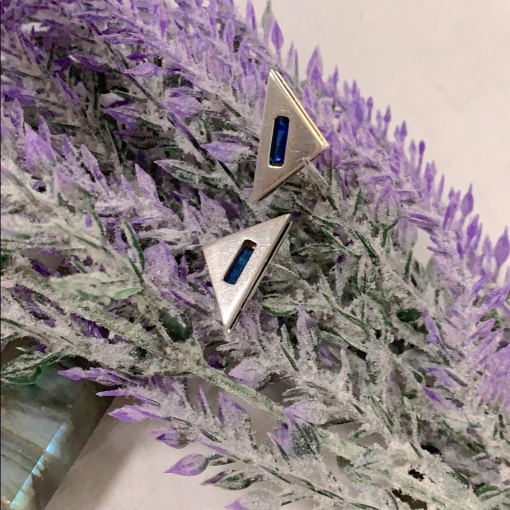 Silver .925 Triangle and Blue Stone Earrings